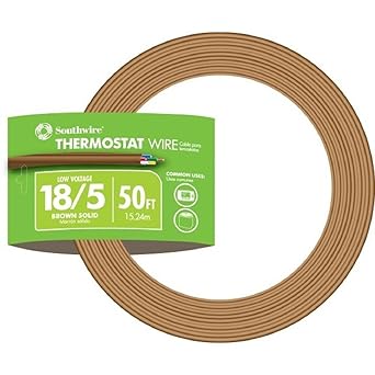 Southwire 64169622 5 Conductor 18/5 Thermostat Wire, 18-Gauge Solid Copper Class 2 Power-Limited Circuit Cable, 50-Feet, Brown