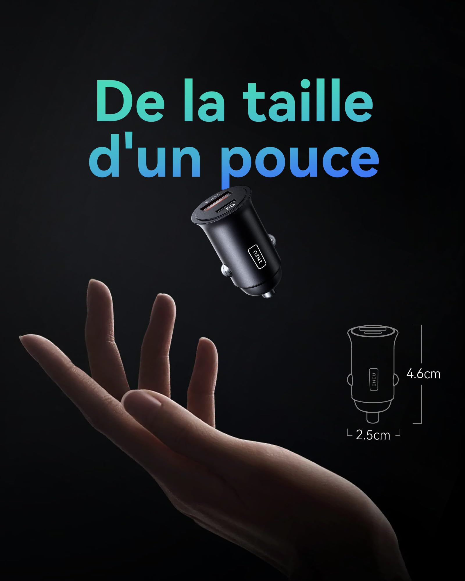 INIU Allume Cigare USB C, 2 Ports 60W Charge Rapide Chargeur Voiture with USB C et A, Prise Allume Cigare 12V pour iPhone 16 15 14 13 12 11 Pro Max Mini Plus Samsung S38 Huawei iPad AirPods Switch