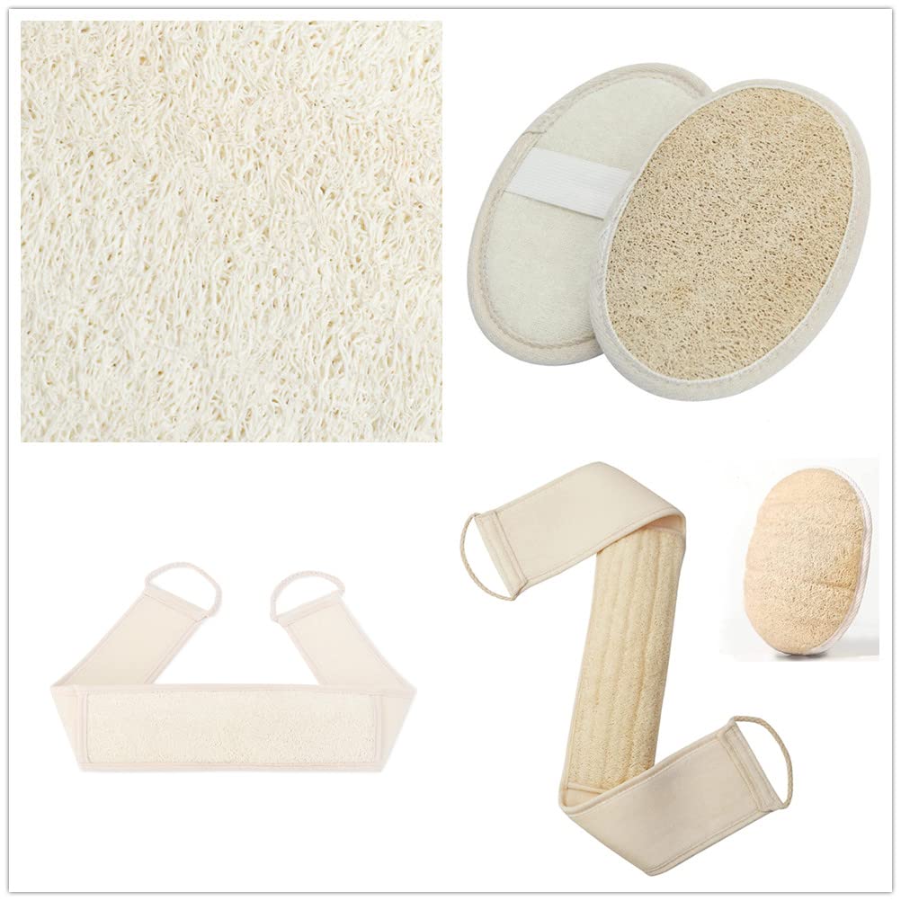 Luffa gąbka do czyszczenia pleców, naturalna gąbka do kąpieli, pasek do kąpieli z gąbką Luffa, peeling do kąpieli, masaż i pielęgnacja ciała, pas do masażu dla mężczyzn i kobiet, 2 sztuki
