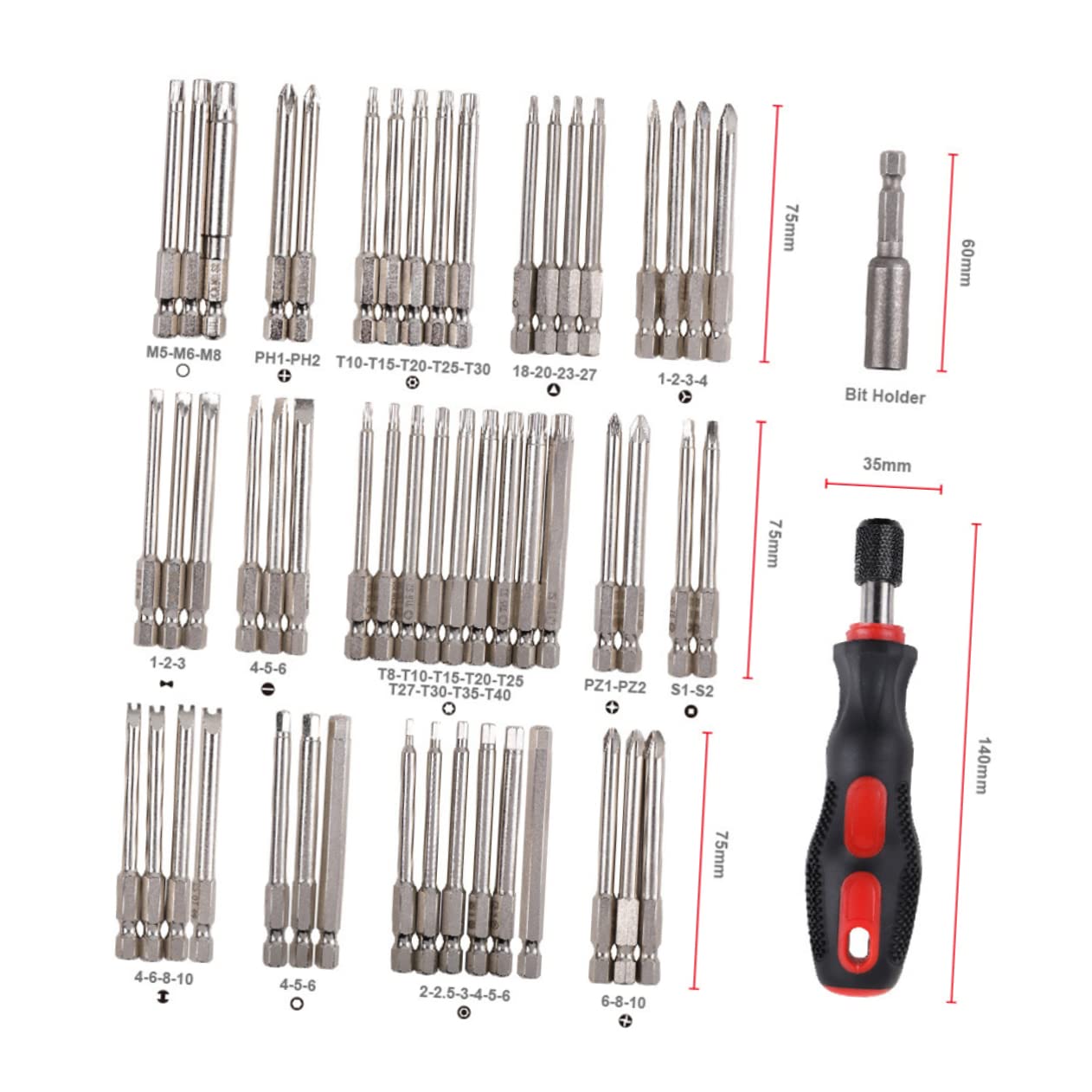 SHINEOFI Set de 55 Pièces D'embouts Électroniques en Métal pour Tournevis Électrique et Pneumatique, Bits Hexagonaux et Formes Croisées, Résistance et Anti-usure pour Usage Domestique