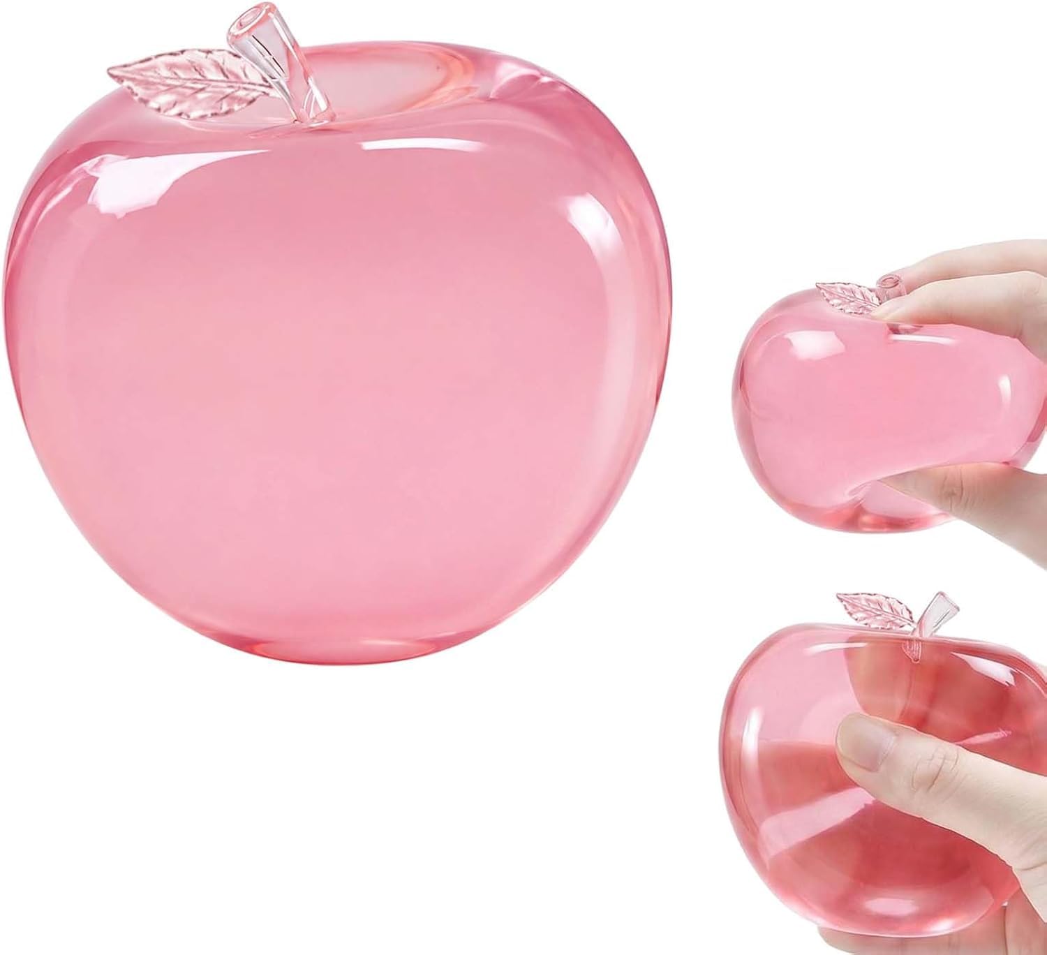 Pink Leaf Apple Slow Rise Squishy Toy, Fruit Stress Squeeze Ball, Realistic Fruit Model for Office Household Desktop Hand Decompression Relax-image-41