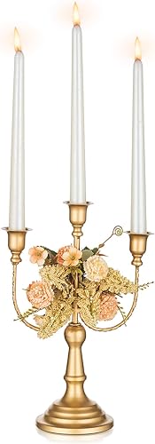 NUPTIO Candelabros dorados para candelabros, soportes de metal para candelabros, centros de mesa, portavelas para velas cónicas, boda, fiesta de