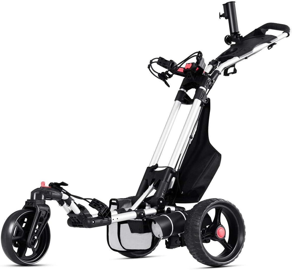 Tangkula Electric Golf Push Cart Manual Control Foldable Umbrella Holder Scorecard Holder Lithium Battery TPR Handle Follow Golf Carts