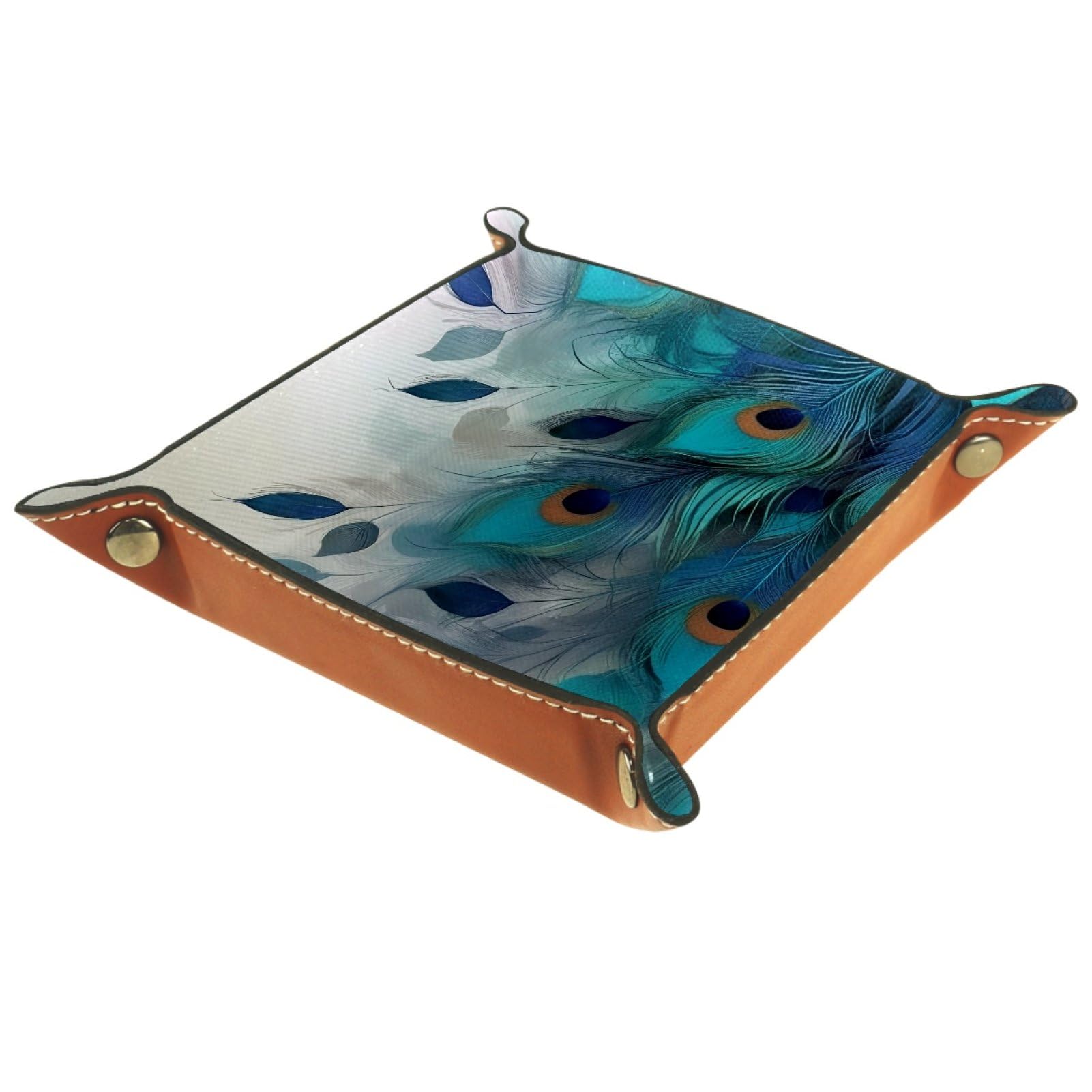 VAPOKF Peacock Feather Portable Folding Dice Rolling Tray, Microfiber Leather Dice Holder for Dice Games Like RPG, DND and Other Table Games