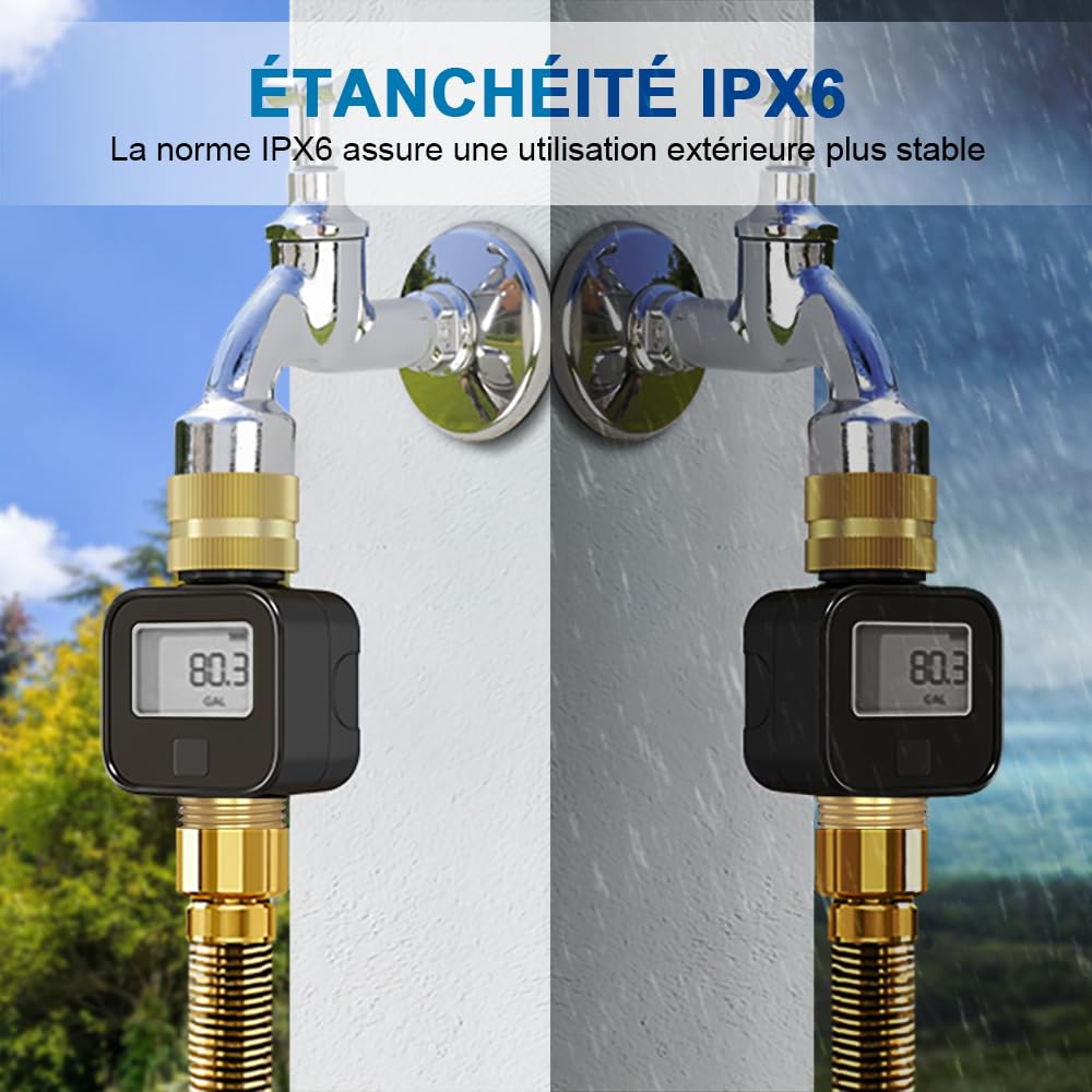 GIEX Débitmètre d’eau en laiton – Mesure précise du débit en temps réel – Convient aux tuyaux d’arrosage, aux systèmes d’irrigation, aux camping-cars et aux pulvérisateurs de jardin