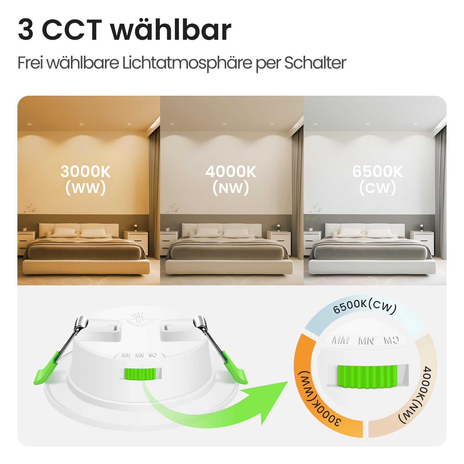 ALUSSO 12 Stück Einbaustrahler Led,7W LED Einbaustrahler Dimmbar AC 220-240V,Warmweiß 3000K Neutralweiß 4000K Kaltweiß 6500K IP44 Deckenspots für Badezimmer Küche Wohnzimmer,Weiß