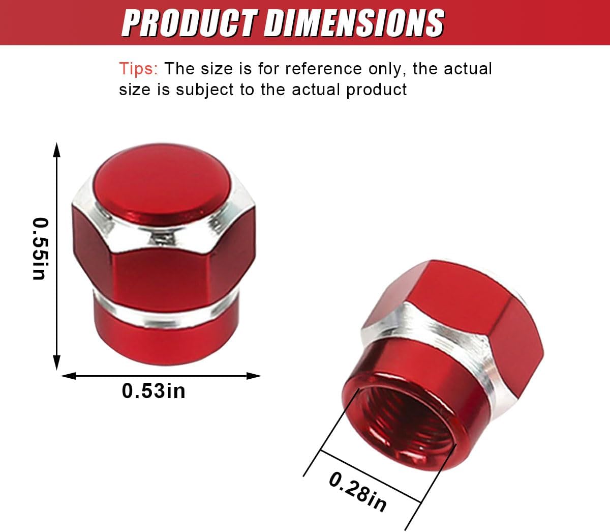 4PCS Car Tire Valve Stem Caps, Aluminum Alloy Tire Valve Caps, Dustproof Waterproof Hexagon Shape Car Stem Covers, Automotive Wheel Air Cap for Truck, SUV, Bike, Motorcycle (Red) - Image 2