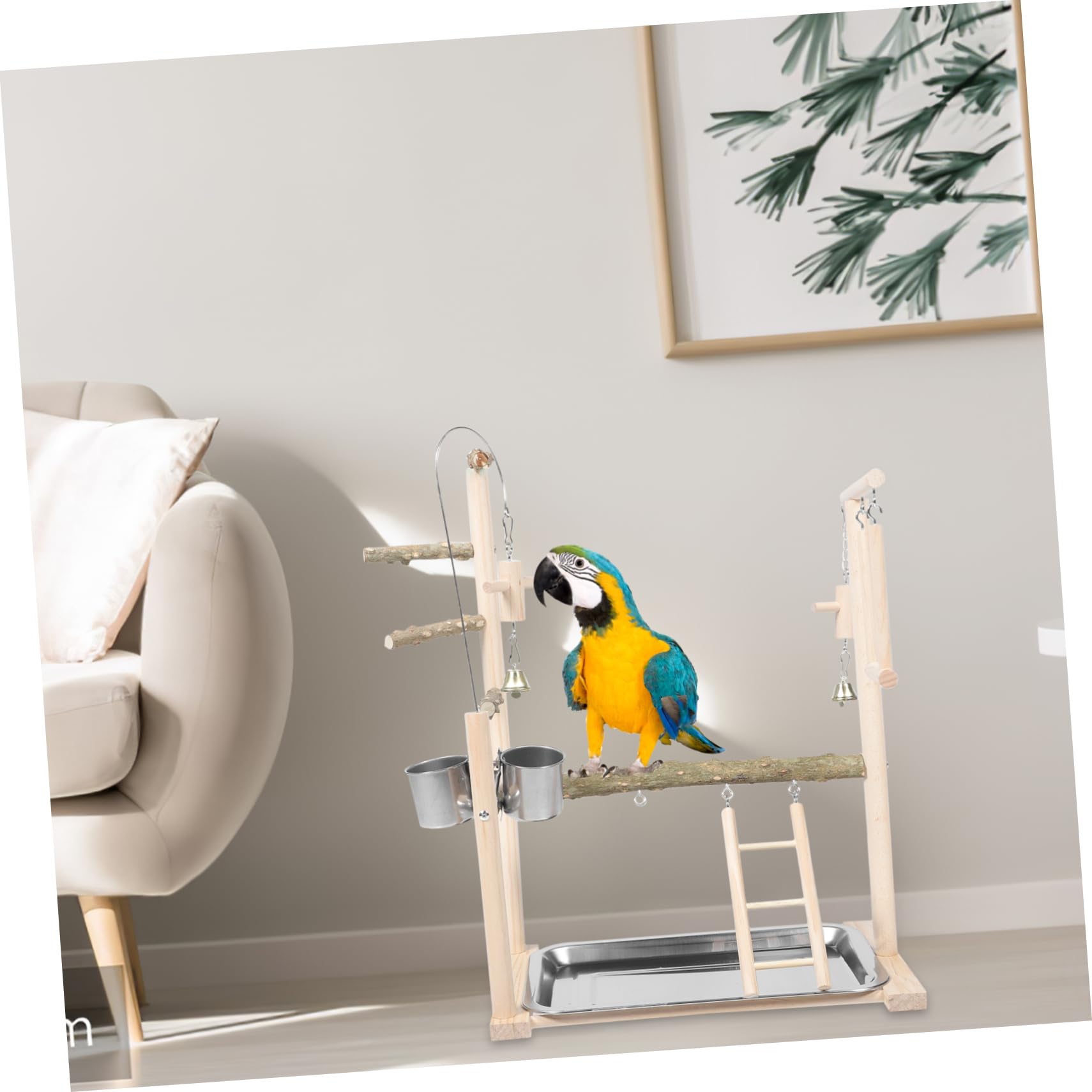 Juguete para Pájaros de Madera Natural Parque de Aves Soporte para Loros y Periquitos