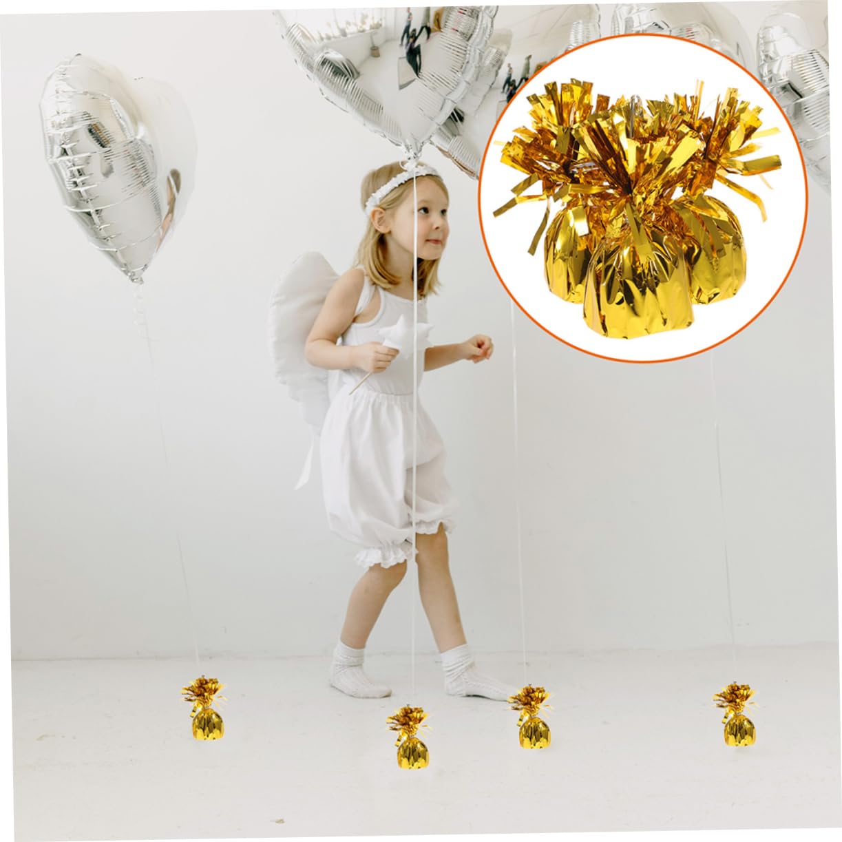 8 Stück Folienballongewichte Gold aus Pvc für Partydekoration und Hochzeit | Ballonzubehör im Eleganten Design, Stabile Gewichtblöcke für Heliumballons, Verhindert Wegfliegen