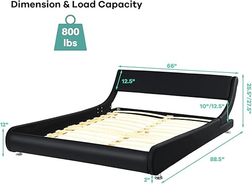 Miniatura 2 de NAFORT Base de cama tamaño Queen tapizada con cabecera ajustable curvada, moderna cama de plataforma de piel sintética de perfil bajo, soporte de