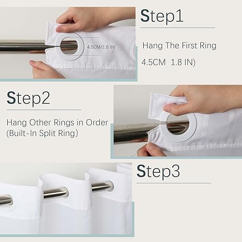 Miniatura 7 de VIUOON Juego de cortinas de ducha sin gancho con forro de tela a presión, cortina de ducha blanca de grado hotelero, ventana superior transparente,