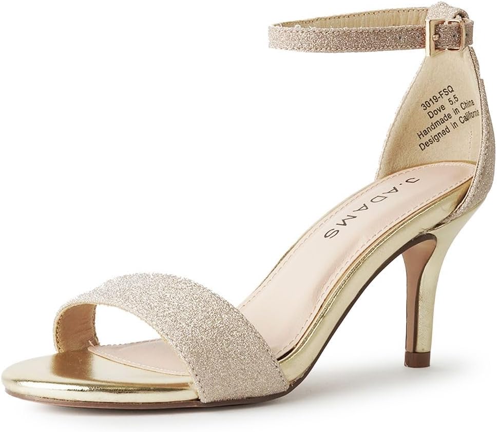 J. Adams Dove Ankle Strap Womens Heels, Stiletto Heels For Women Sexy - Open Toe Heels For Women - Strappy Heels, Wedding Shoes For Bride, Summer Heels and Bridal Shoes 8 Fine Gold Glitter