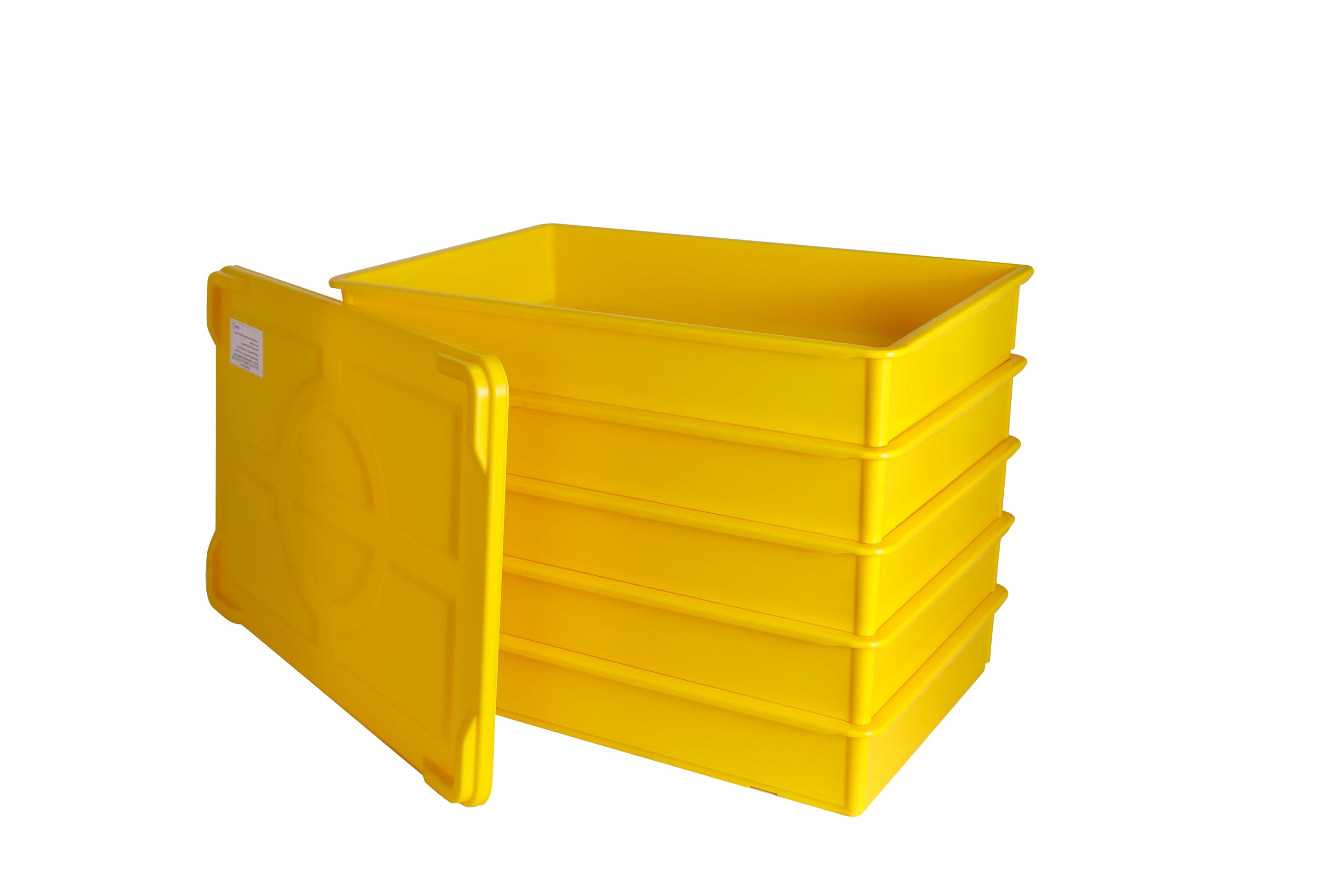 HAKKA 22.8L Dough proofing box with Lid,5 Pick Pizza Dough Box(60x40x9.5cm),Bread Dough Tray for Bakery & Pizzeria Use,Holds Up to 15 Dough,Stackable Bread Plastic Storage Box (Yellow(5Boxes+1Lid))