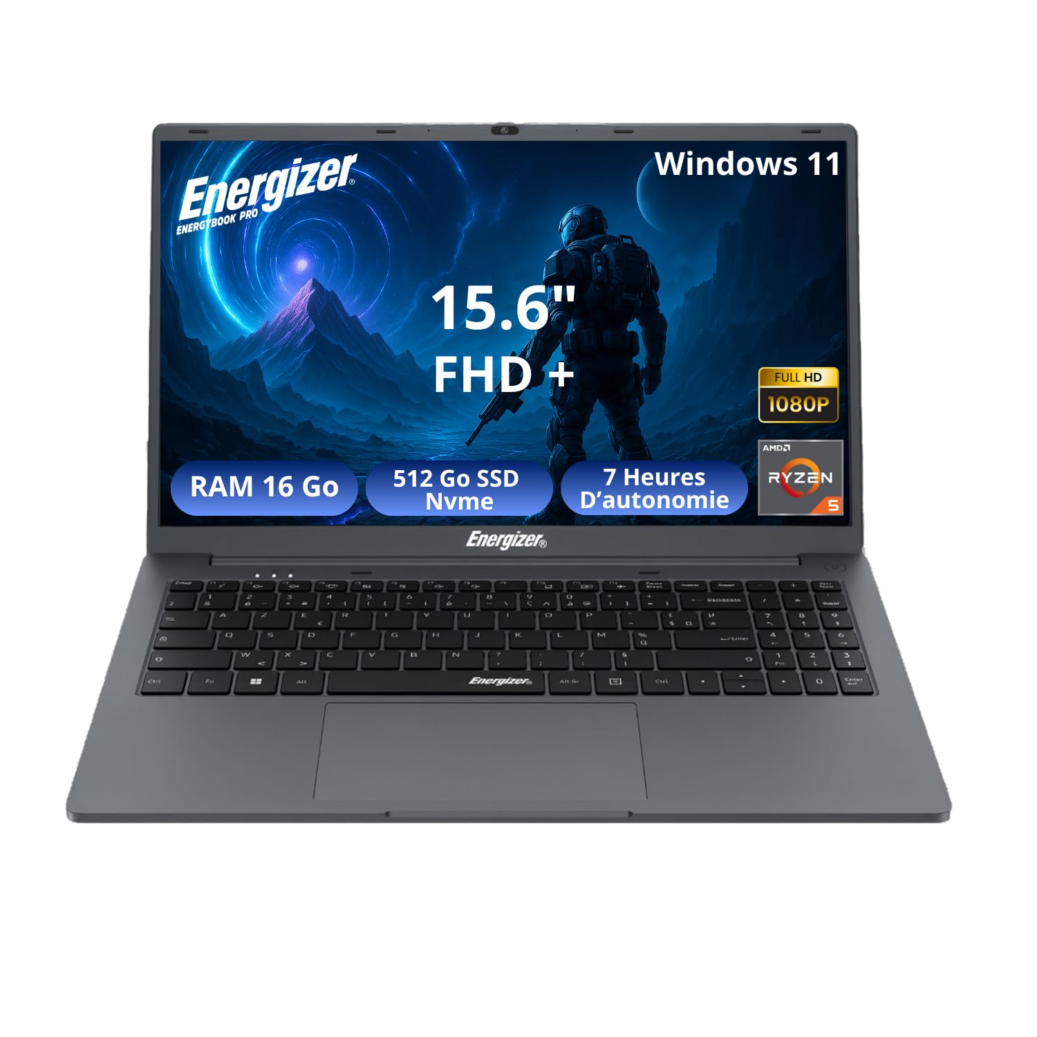 Energizer EnergyBook Pro 15,6 – Laptop 15,6’’ FHD IPS – AMD Ryzen 5 3,7 GHz – 16 GB RAM, 512 GB SSD NVMe – Vega 8 – Windows 11 – Batteria a lunga durata 6000 mAh – Tastiera QWERTY – Alte Prestazioni