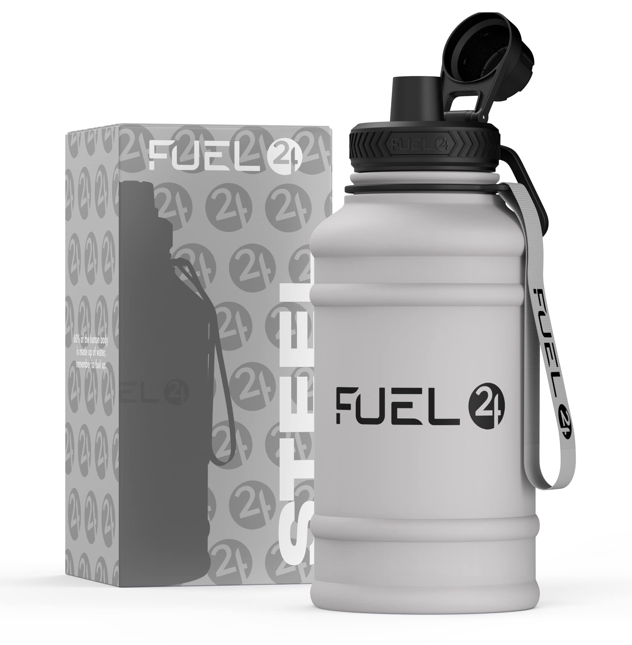 Fuel24 Men's Nardo 1.3L/2.2L Water Bottle Metal - Strong, Drop & Leakproof Bpa Free 2L 1L Stainless Steel Water Bottle (1 Litre) - Large Gym Bottles For Sports Water Bottle, Travel, Hiking Water Bottle