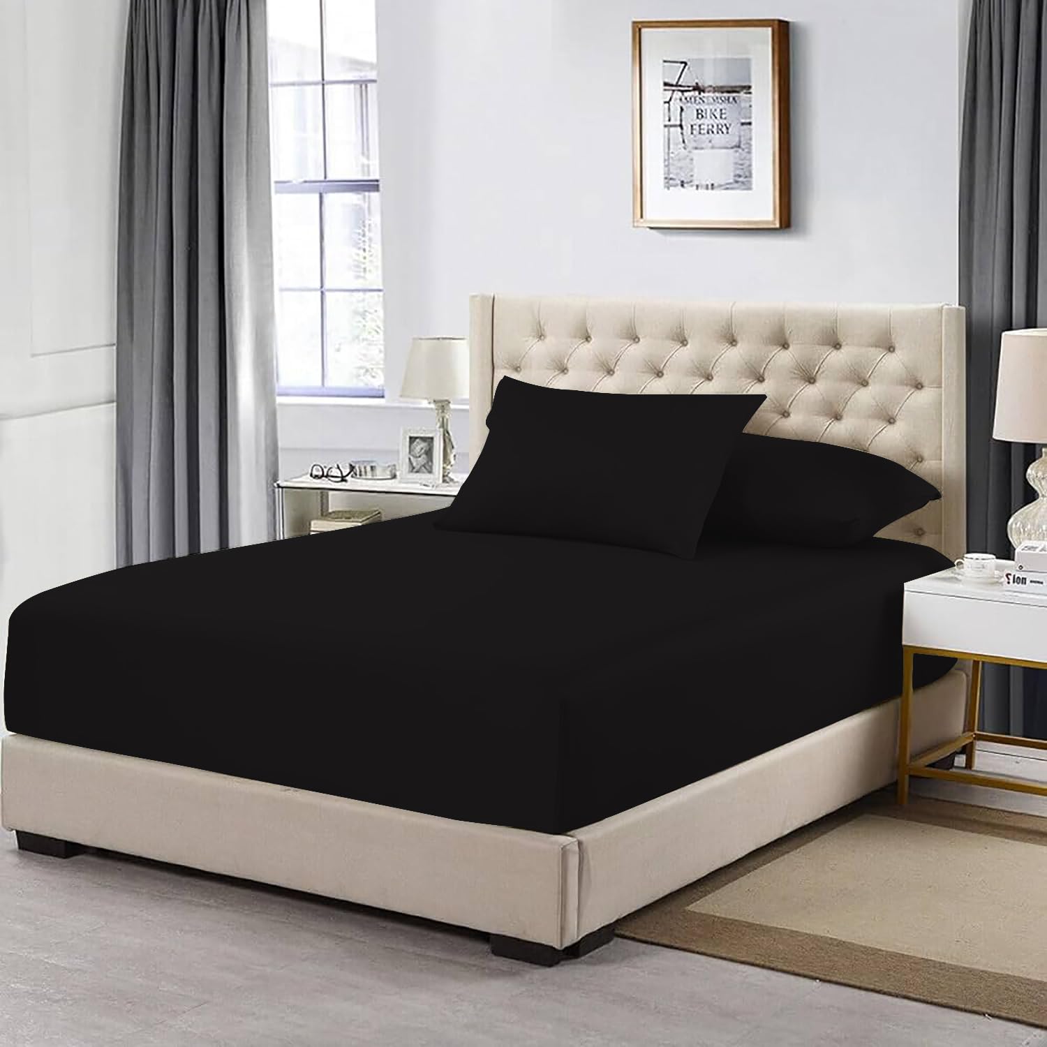MistyMorning Extra Deep Fitted Sheet 16''/40cm, Egyptian Cotton bed sheets with 200 Thread Count