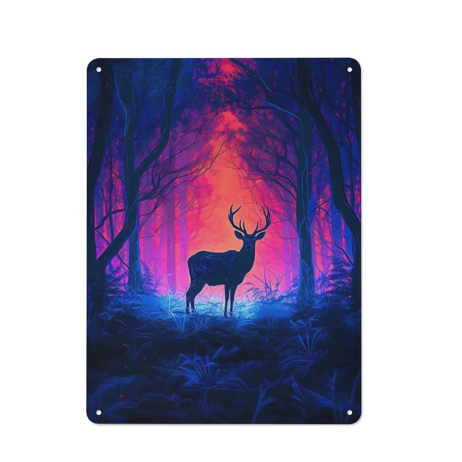 For Living Room Or Hallway, Deer in The Mystical Fores Vintage Metal Plaque 40x30cm, for Vintage Wall Decor Fans, for Metal Sign Collectors