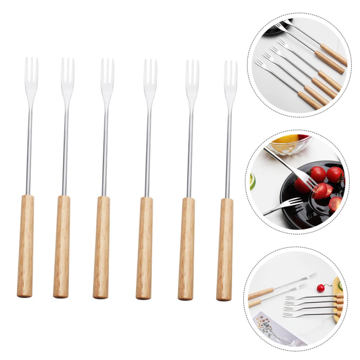MUCKLILY 6Pcs Stainless Steel Fondue Forks with Long Handles for Chocolate Cheese and Fruit Dipping Portable Kitchen Dessert Forks for Home Parties and Cafes