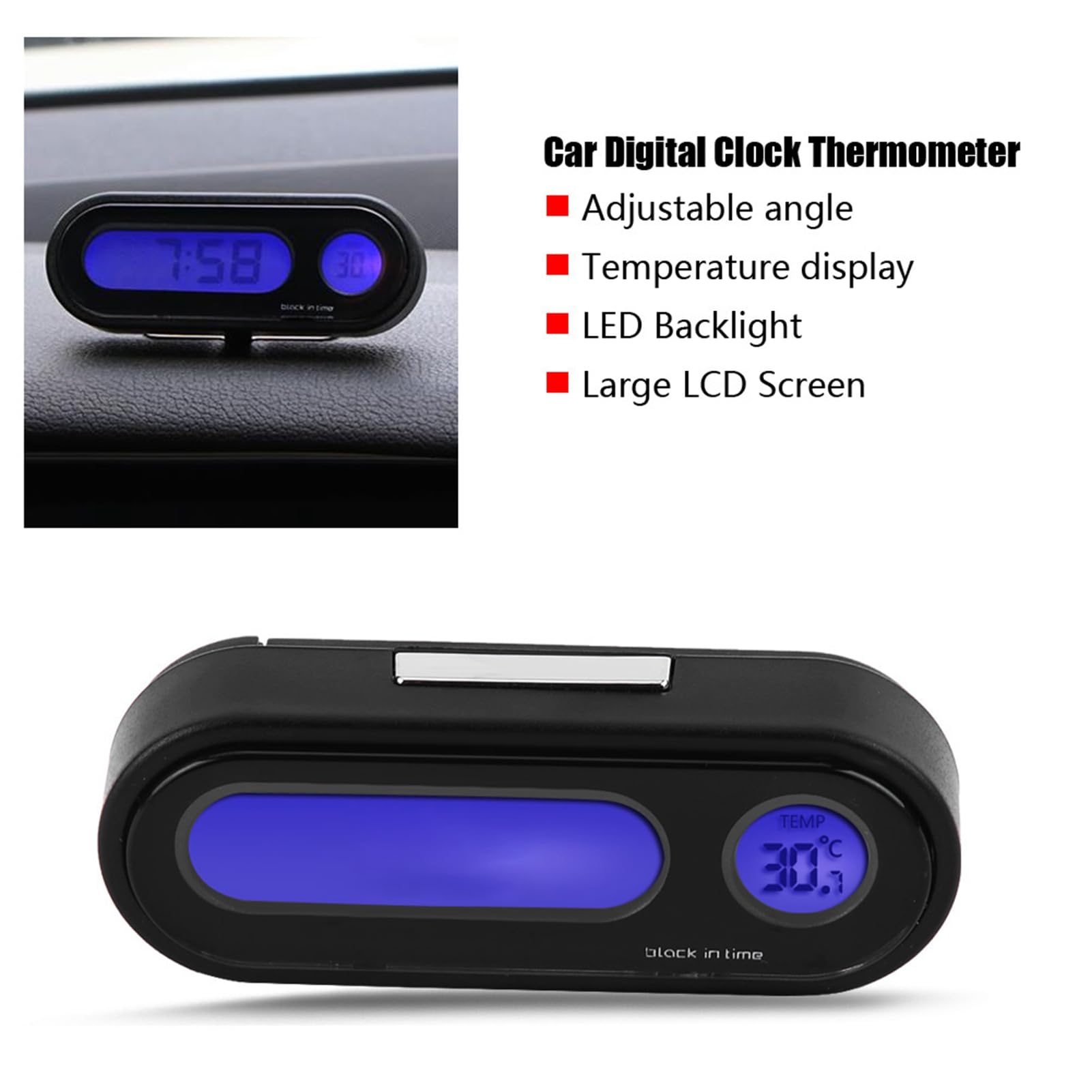 Termometro Orologio Per Auto KSTE - 2 In 1 Digitale LED, Con Display Temperatura E Ora, Retroilluminazione Blu - Foto 9