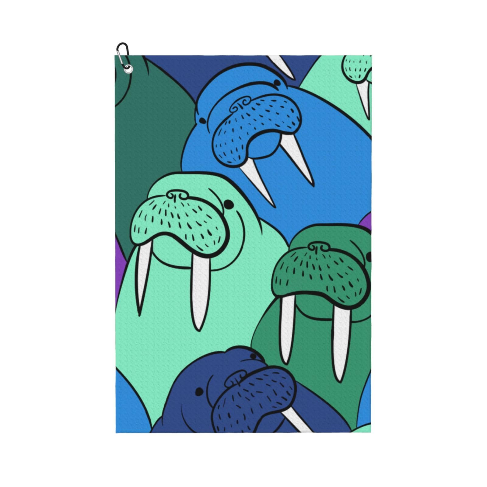 Hnnkloy Walrus, 16x24 in Portable Waffle Golf Towels with Carabiner Clip for Golf Bag