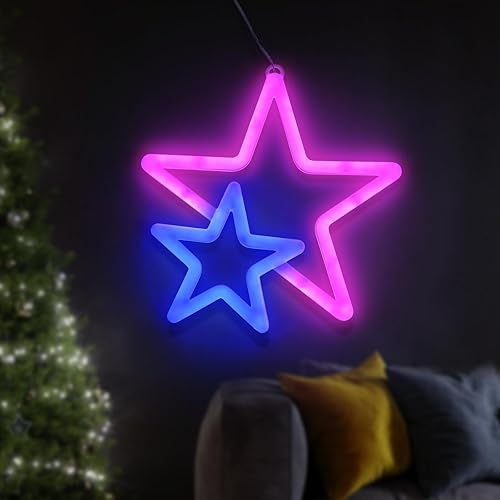 Miniatura 5 de Letreros de neón de estrellas, luces de neón rosas para decoración de pared, funcionan con pilas o USB, decoración de pared LED para regalo de
