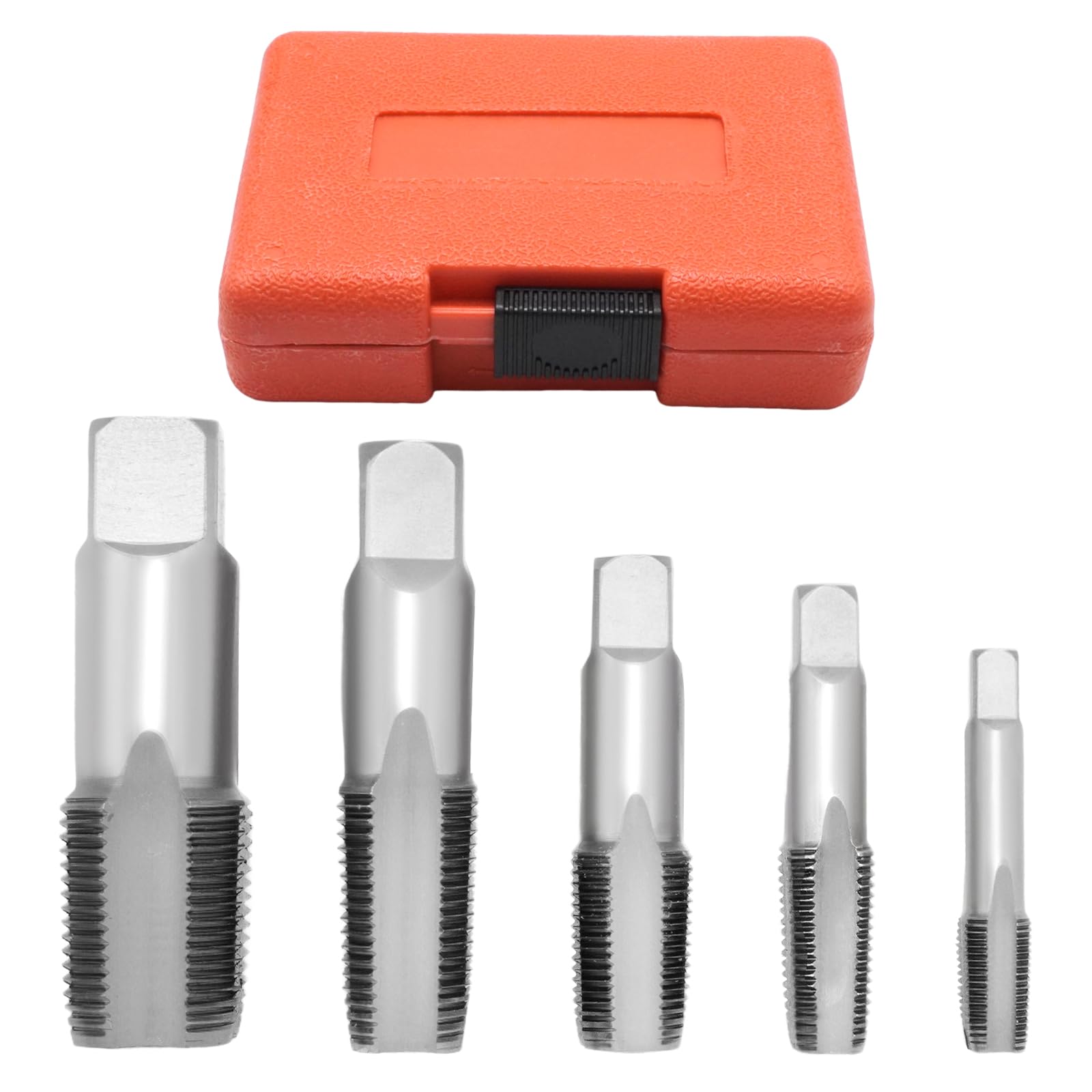 5-teiliges NPT-Rohrgewindebohrer-Set, 1/8 Zoll, 1/4 Zoll,3/8 Zoll, 1/2 Zoll, 3/4 Zoll, Gewindeformer aus Kohlenstoffstahl, Rohrgewinde-Reparaturwerkzeug