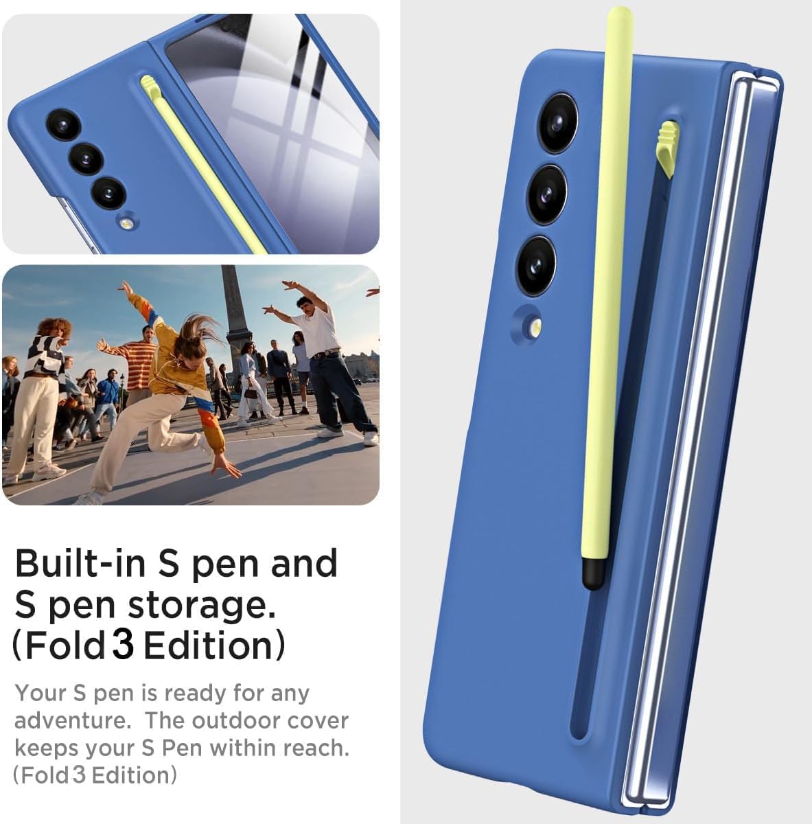Miimall for Samsung Z fold 3 Matte Case with S Pen, fold 3 Case Pen with Pen Holder + Front Screen Protector Case for Galaxy Z fold 3 Phone Case Sky Blue