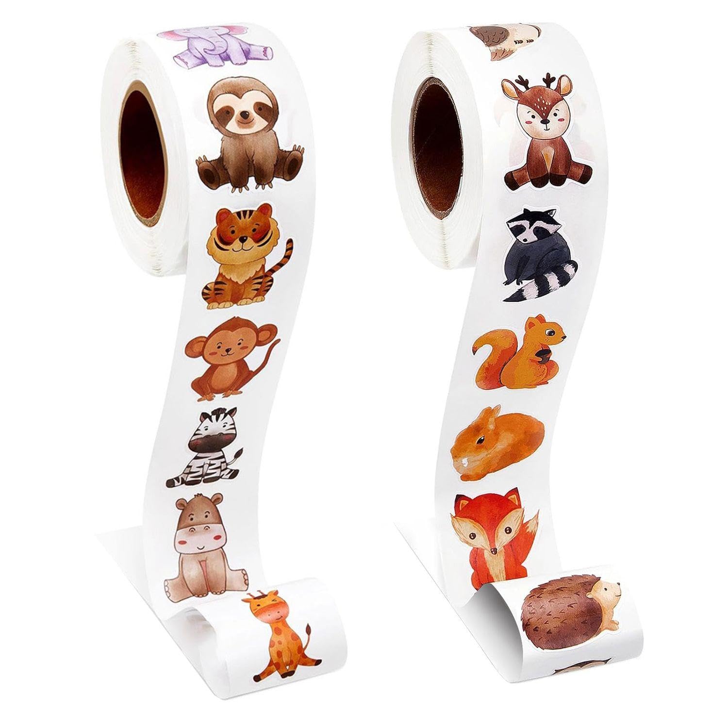 Eowvisn Color 2 Rolls Of Animal Series Stickers, Toy Stickers, Self-Adhesive Stickers, Decorative Gift Box Stickers, Creative Animal Stickers