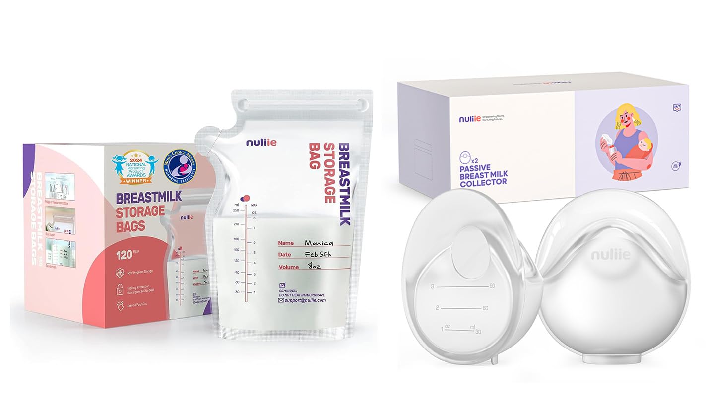 Nuliie120 Pcs Breastmilk Storage Bags, 8 OZ Breast Milk Storing Bags + 2 Pcs Silicone Breast Milk Collectors for Breastfeeding Leak-Proof, 3oz/90ml