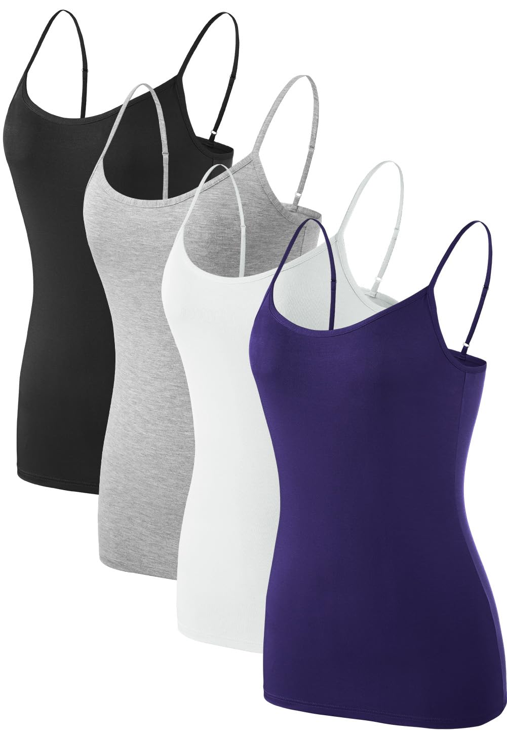 Komfokore Damen Unterhemden Verstellbar Spaghettiträger Tank Top Basic Camisole Ultra Soft Schichtung Top 4er Pack