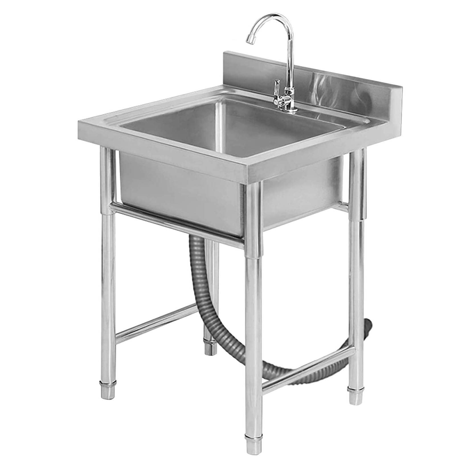 ZTCHSENZT Sink,Kitchen Utility Sink,Single Bowl Stainless Steel Kitchen Sink, Freestanding Utility Sink with Faucet and Backsplash, Commercial for Restaurant, Bar, Laundry, Garage,