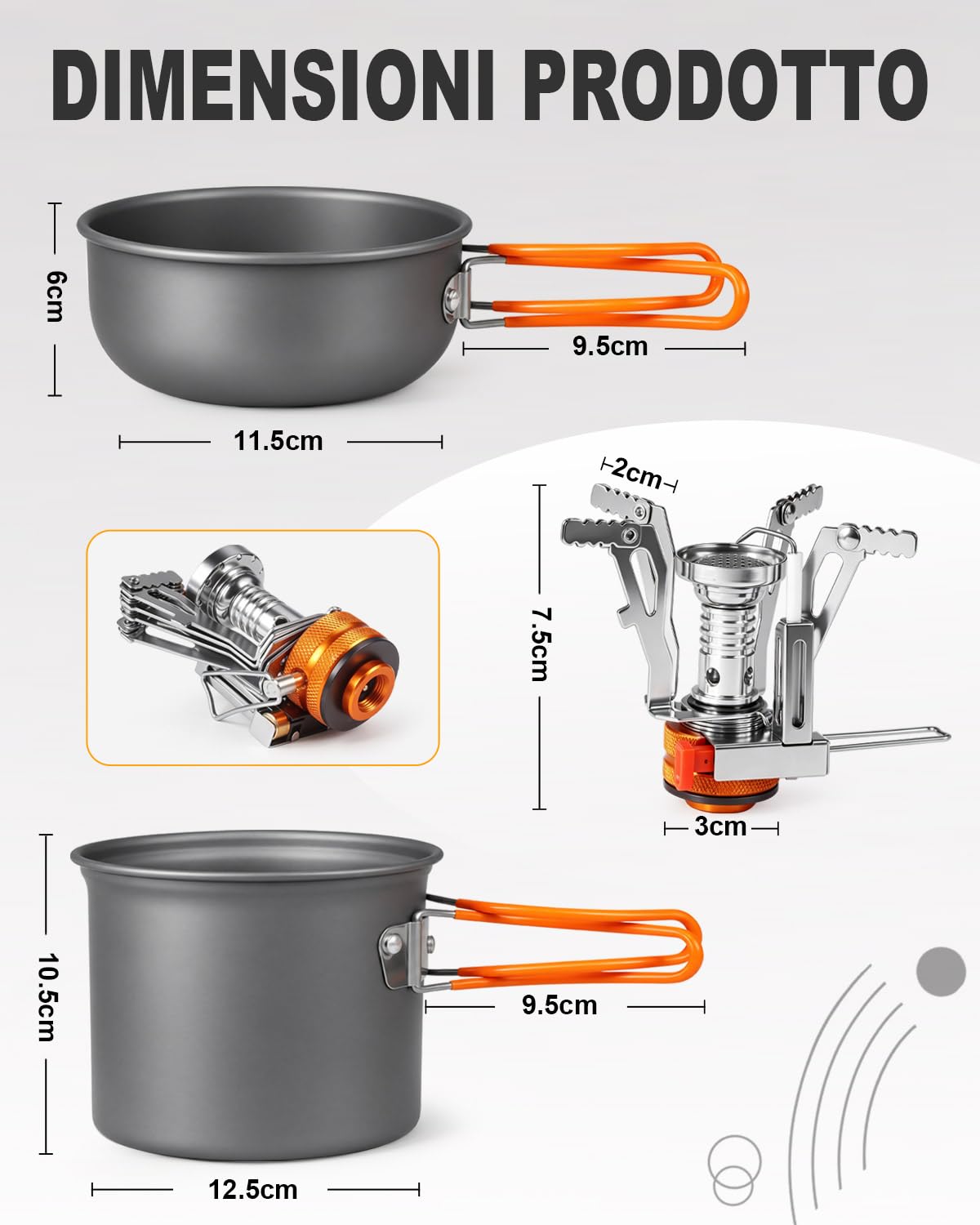 AUTOPkio Set di Pentole da Campeggio Ultraleggero Alluminio,10 Pezzi Cucina Portatile con Mini Stufa Gas, Posate Pieghevoli, Kit da Campeggio per 1-2 Persone, Zaino in Spalla, Escursionismo, Pesca
