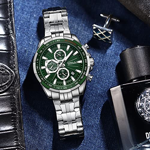 Image of CRRJU Men's Fashion Luxury Stainless Steel Watches for Men Business Auto Date Chronograph Analog Quartz Wristwatches