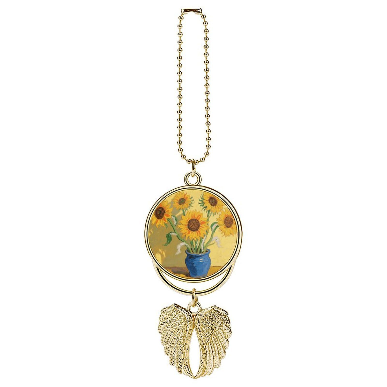Sunflower Guardian Angel Wing Car Ornament for Mirror, Zinc Alloy Hanging Charm with Spiritual Design for Protection, Rearview Mirror Accessory Decor Gift for Women Men(Golden)