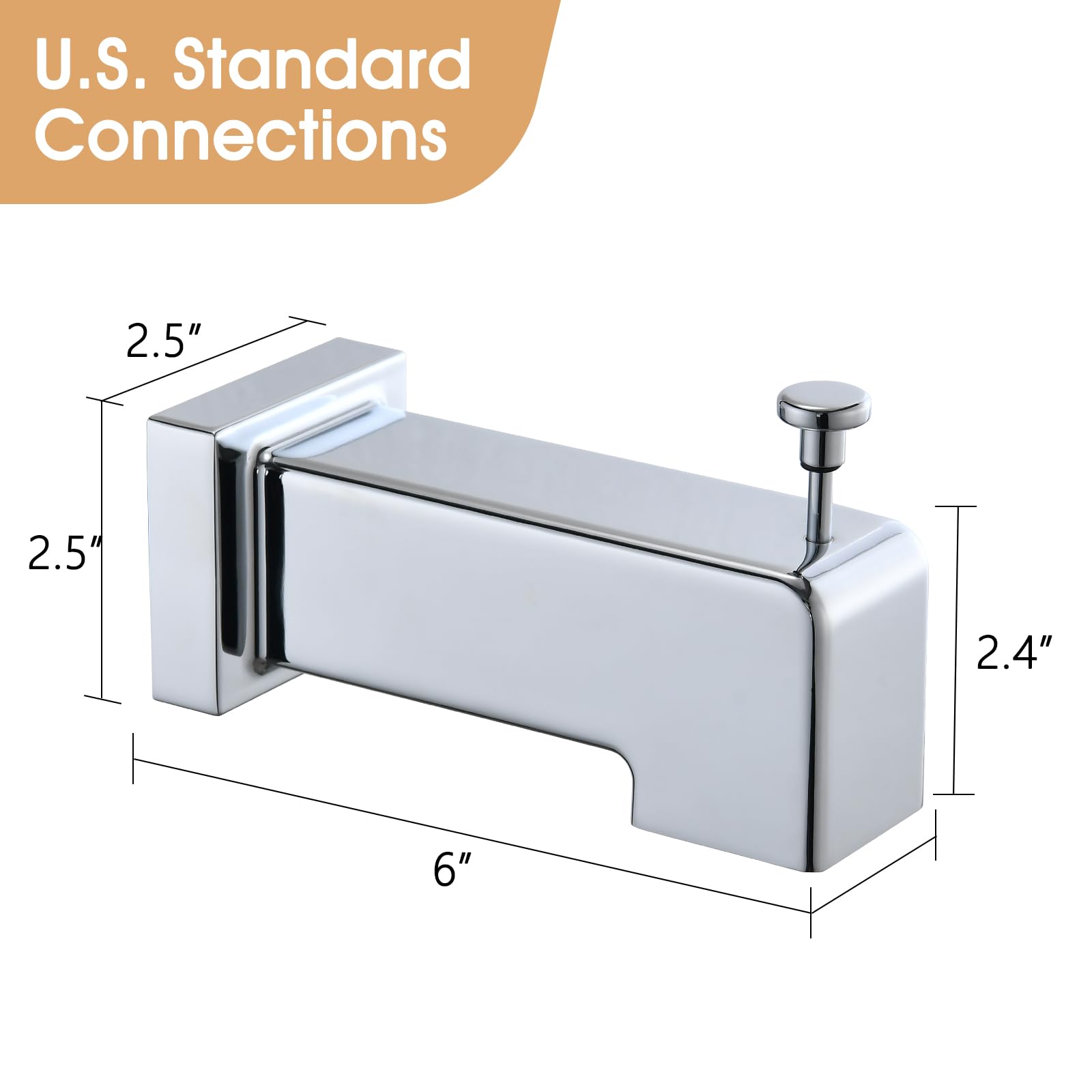 Boquilla desviadora deslizante, elegante diseño cuadrado para baño, se adapta a tubos de cobre de 1/2 pulgada (5/8 pulgadas de diámetro exterior), bordes redondeados seguros para niños, fácil