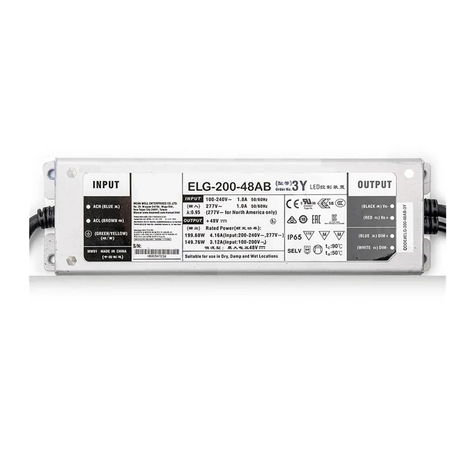 JGNAYRKJQI LED Waterproof dimming Switching Power Supply ELG-200-42AB-3Y