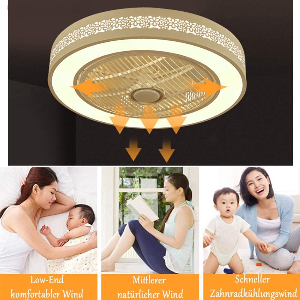 Moderna plafoniera a Ventola silenziosa LED dimmerabile con Telecomando Lampadario con Paralume in Acrilico Ultrasottile per Camera dei Bambini