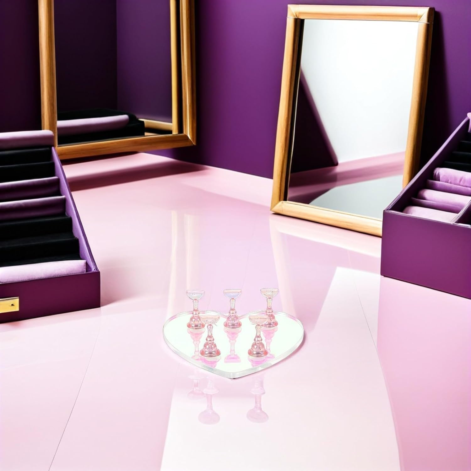 2 Sets Magnetic Nail Practice Stand with Heart-shaped Acrylic Base for Manicure Practice Stable and Realistic Nail Display Stand for Salon and Beginners