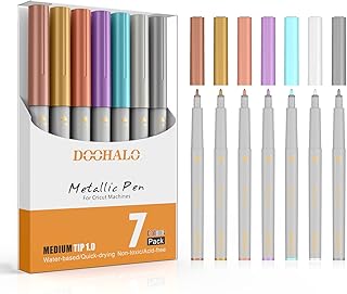 DOOHALO Metallic Pens for Cricut Maker 3/Maker/Explore 3/Air 2/Air,1.0 Medium Point Metallic Tip,7 Colors Markers Pens for Scrap-booking,Writing,Drawing,Calligraphy,Compatible with Cricut Machine