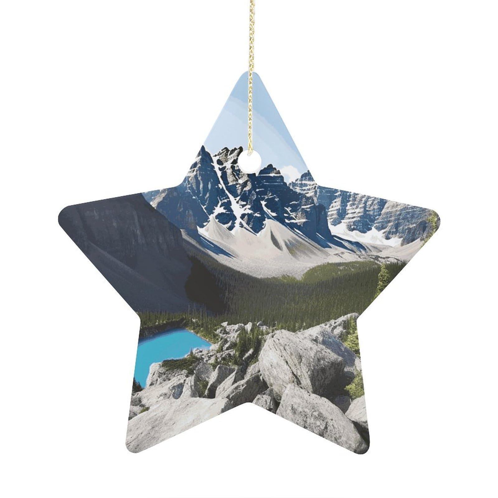 Mountains Stars Ornaments Ceramic Christmas Tree Hanging Light in Weight Christmas Star Pendants Funny Double-Sided Printed Xmas Ornaments for Gifts