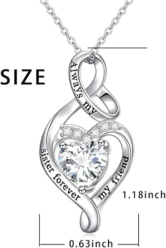 Miniatura 6 de Collar de plata de ley 925 con inscripción Always My Sister-Daughter-Mother Forever My Friend, con forma de corazón, para mujer, para regalar a