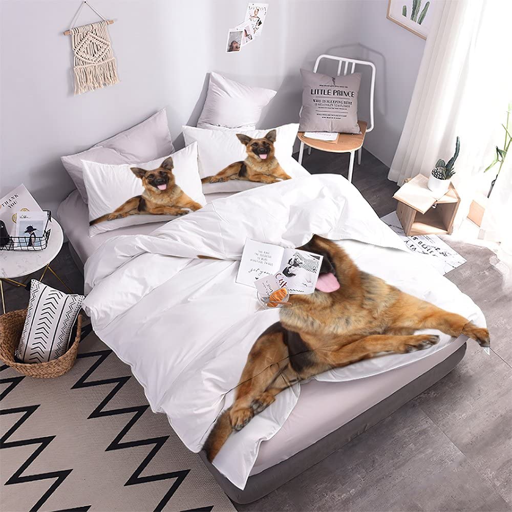 AOYNP Beddengoed, 220 x 240 cm, langharige teckel dekbedovertrekset, 3-delig, zacht microvezel, beddengoed, 3D-hondenmotief, beddengoedset voor kinderen en volwassenen, dekbedovertrek met ritssluiting