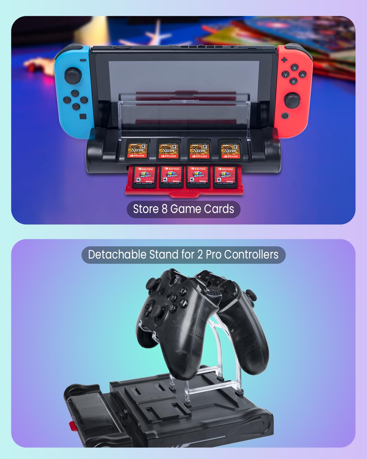 Station d'accueil TV compatible avec interrupteur/commutateur OLED, avec chargeur de contrôleur Joy-Con, lumière RVB et 3 ports USB, prise en charge HDMI 4K/1080P, 8 emplacements pour cartes