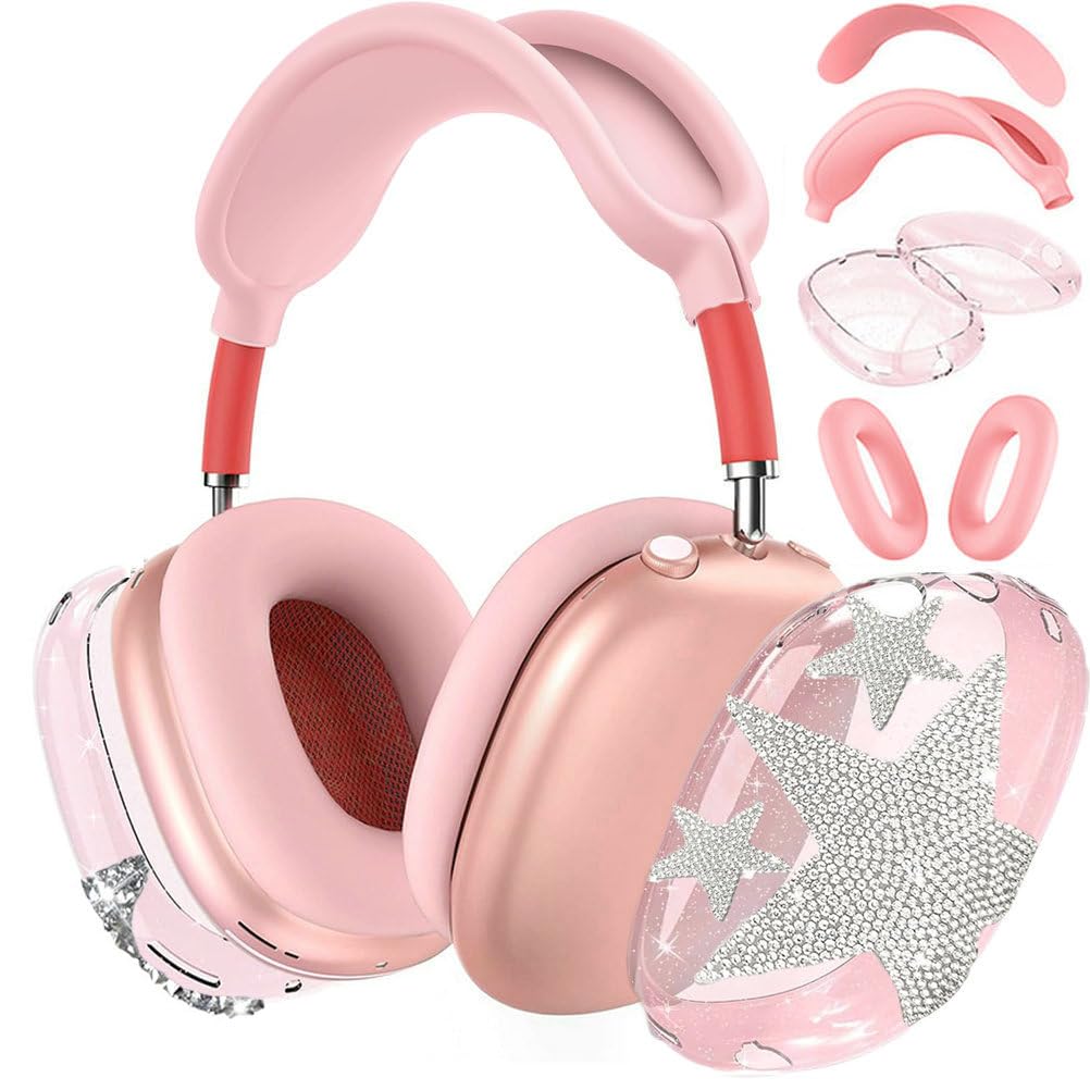 Case Cover for AirPods Max Headphones,Clear Soft Ear Cups Cover Accessories for Apple AirPods Max (2024/2020) (Shinning Pink Star)