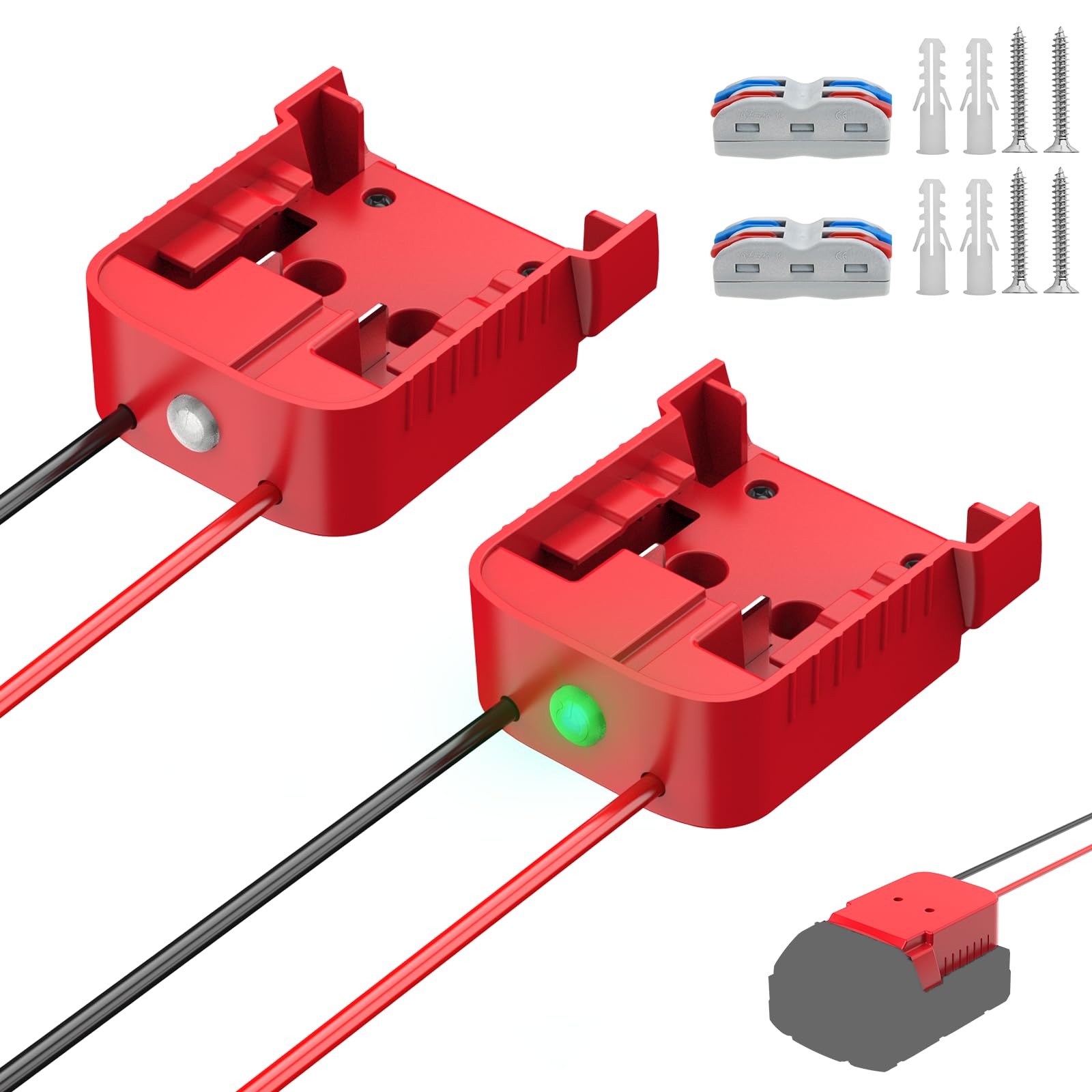 Paquete de 2 adaptadores de rueda de alimentación compatibles con Milwaukee 18 V adaptador de batería con corte de bajo voltaje para juguetes de coche RC DIY