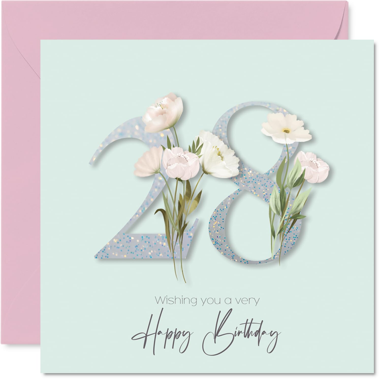 28th Birthday Cards for Women - Fancy Floral Flowers - Happy Birthday Card for 28 Year Old Woman Niece Daughter Cousin Sister, 145mm Bday Greeting Cards