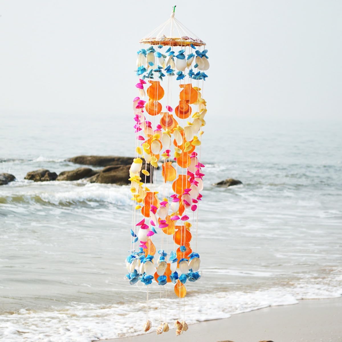 Seashell Wind Chime, Handmade Hanging Ornament with Conch & Shell Accents, Indoor Decor for Bedroom, Living Room, Balcony (blue)