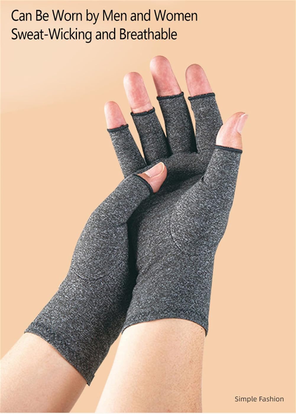 HERTL One Compress - Guanti in bambù per artrite, guanti a compressione premium One Compress, guanti a compressione senza dita (rosa chiaro + pelle, S)