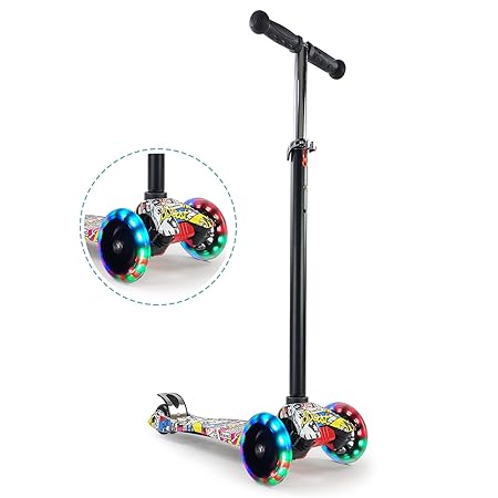 NHR Colorful Graffiti Scooty, 3 Wheel Scooter for Kids, Babies, Toddlers with Adjustable Height, LED Lights n Brake Scooter for Kids 3 to 10 Years (Multicolor)