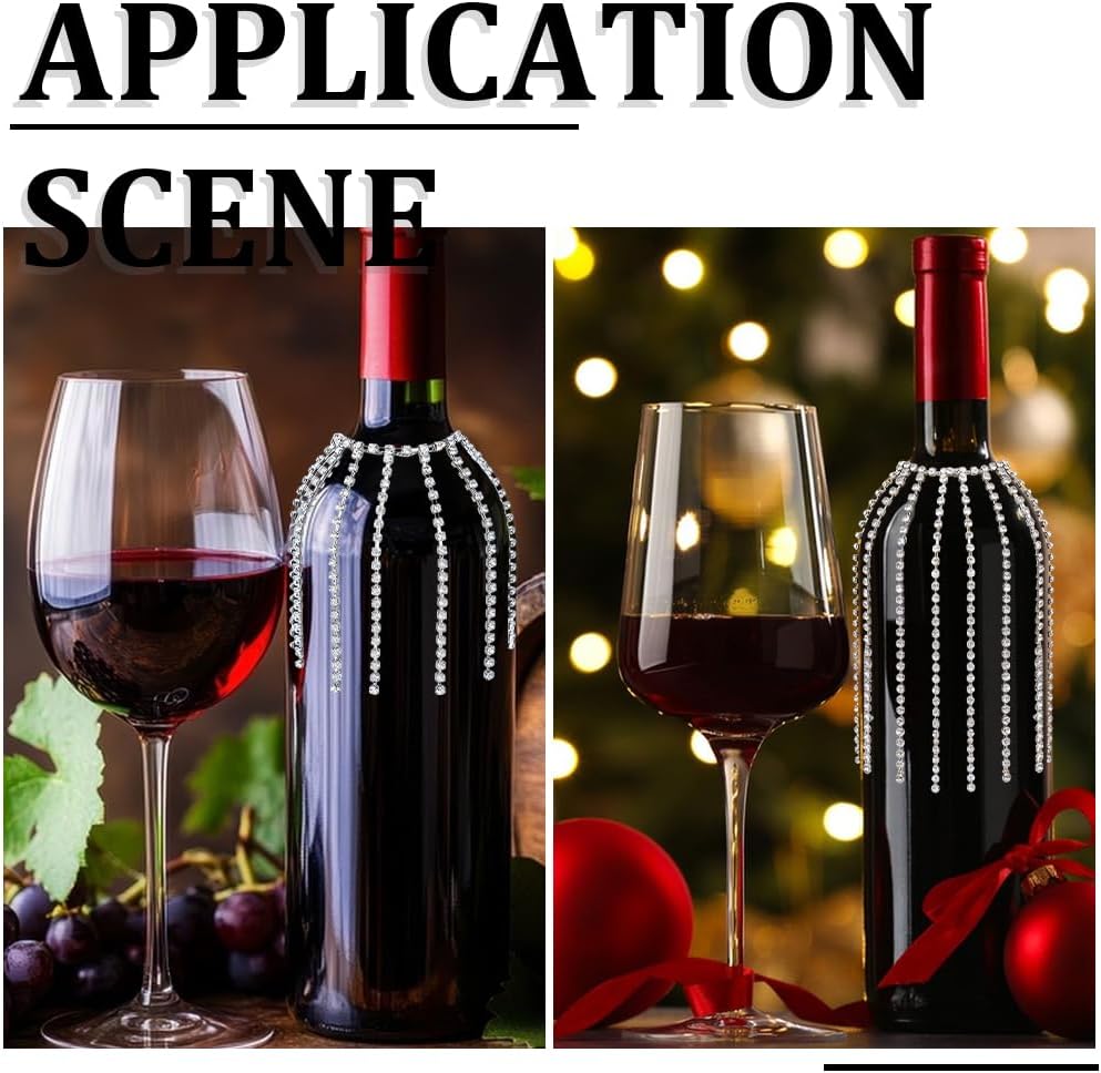 GORGECRAFT 4 Styles Wine Bottle Veil Rhinestone Tassel 4.72 Inch Wine Bottle Cover Fringe Silver Decorative Bling Rhinestone Long Chain Jewel for Wedding Banquet Champagne Party Barware Decoration